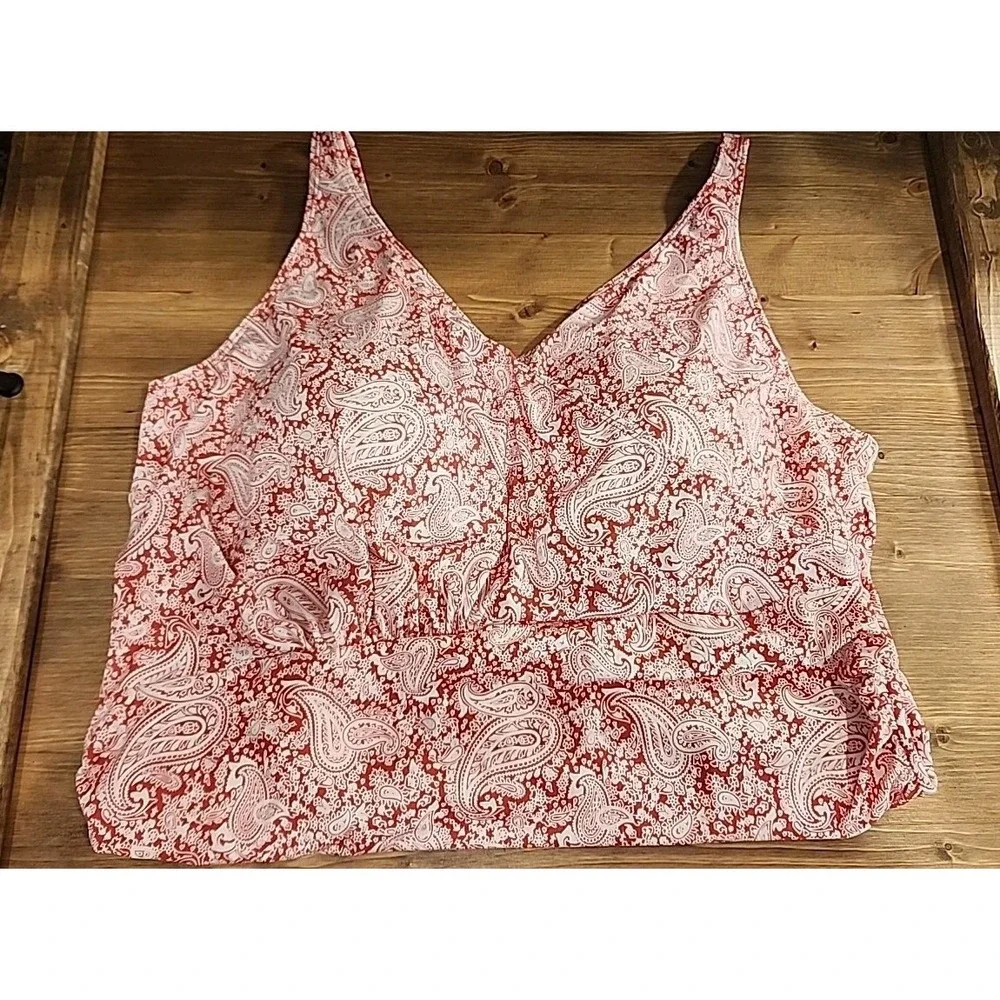 Denim & Co Beach Pink & White Surplice Paisley‎ One Piece Swimsuit Size 24